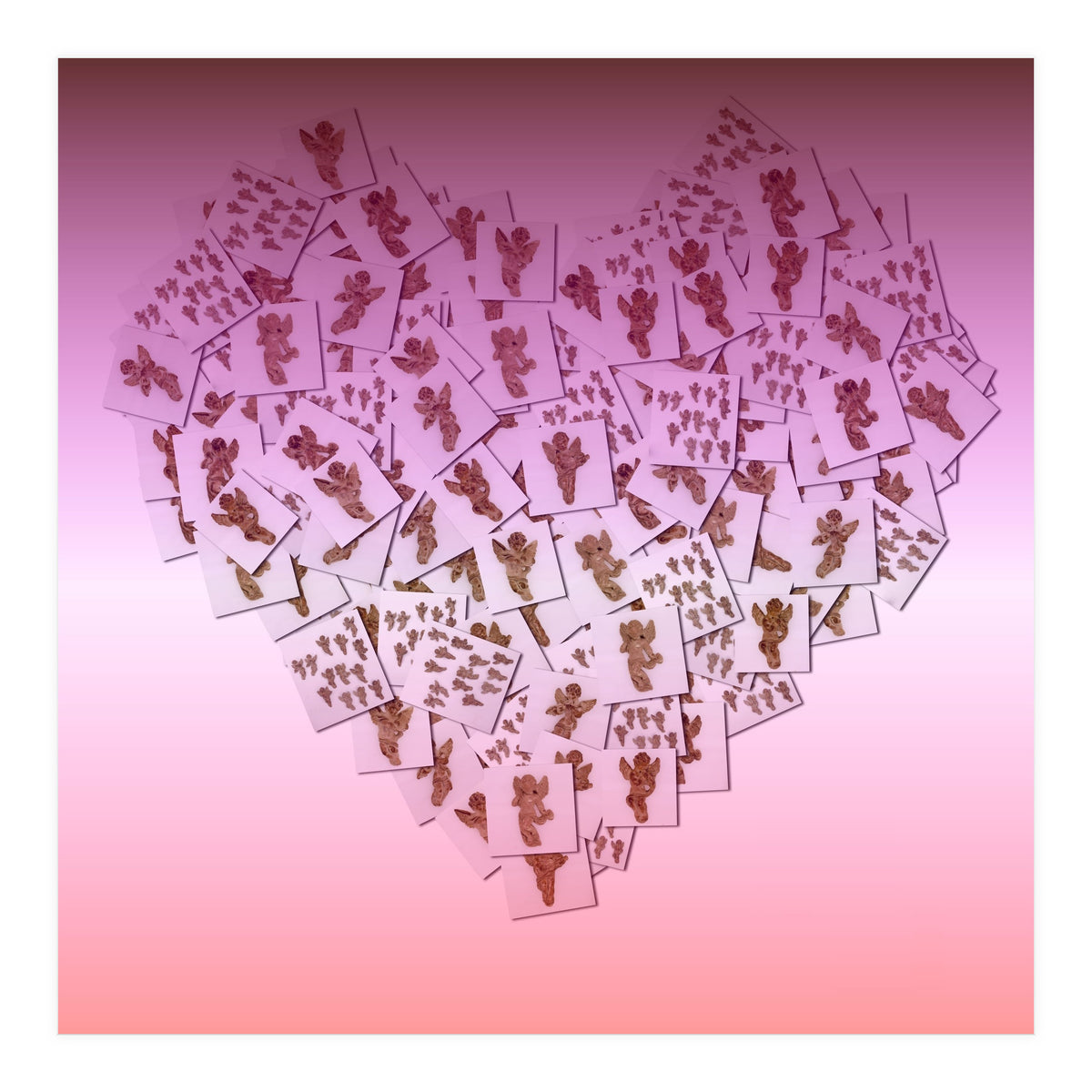 Heart collage of golden Cupid like characters (Print Only)