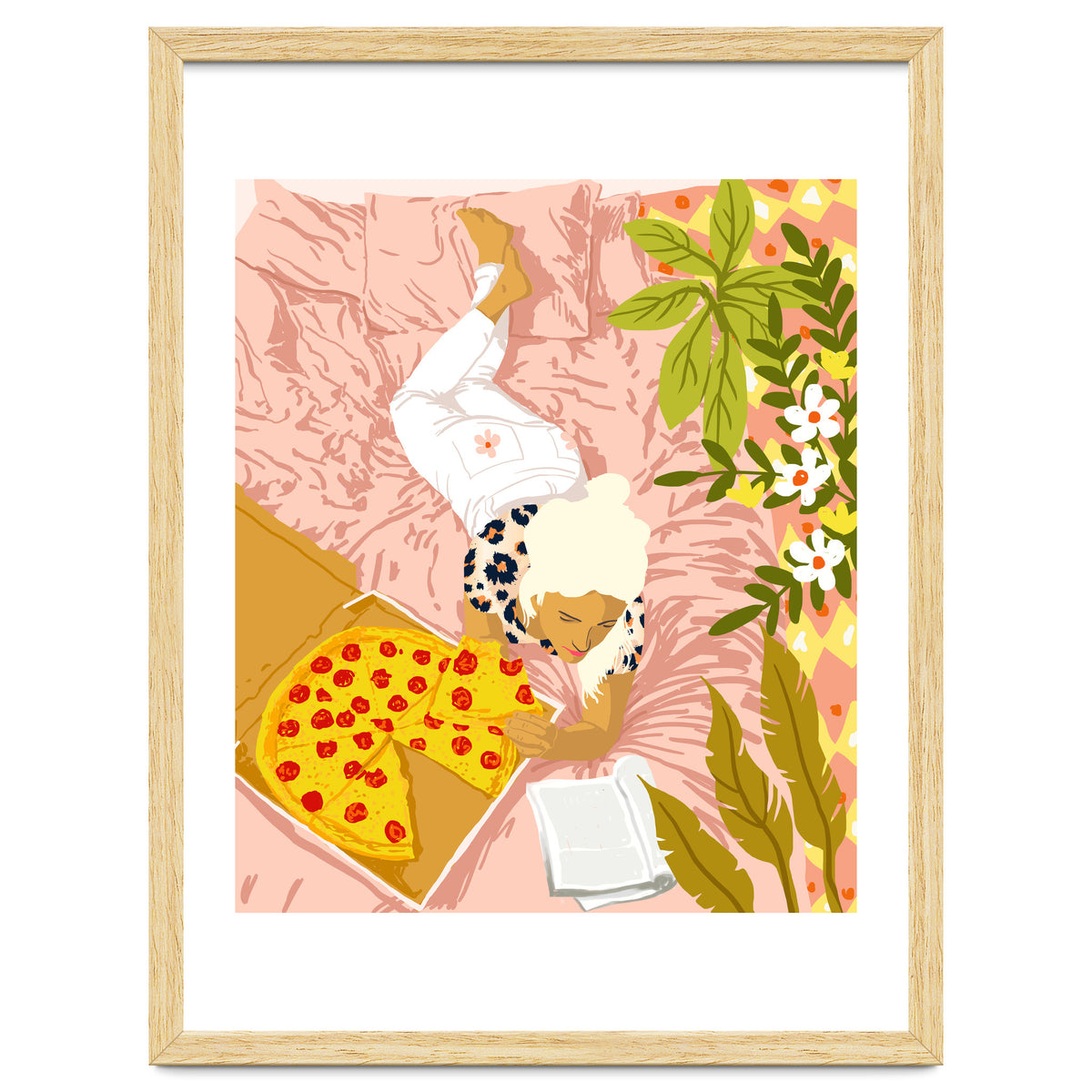 Pepperoni Pizza | Holiday Weekend Food Binge | Modern Bohemian Woman Reading in a Pastel Bedroom