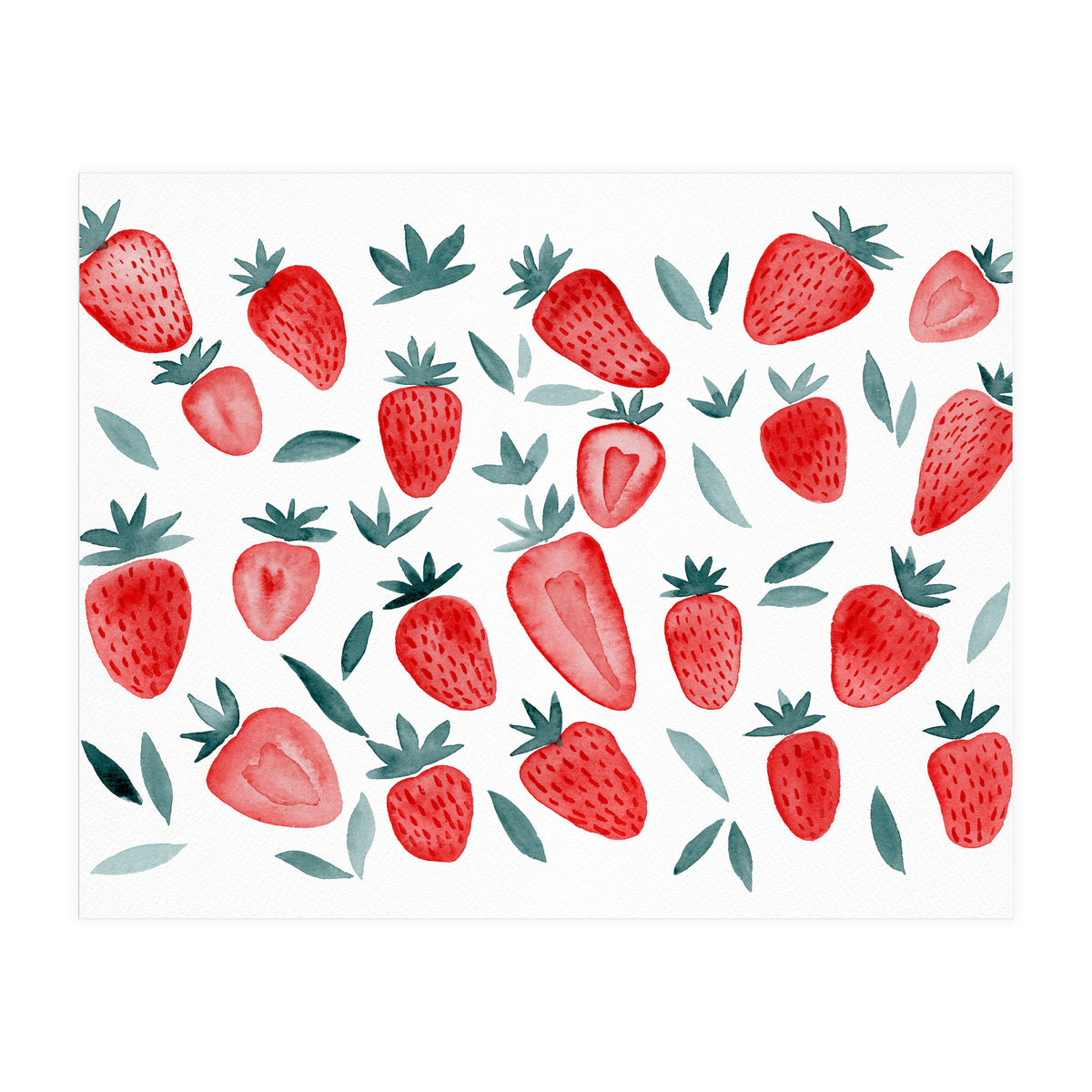 Strawberries - red and teal (Print Only)