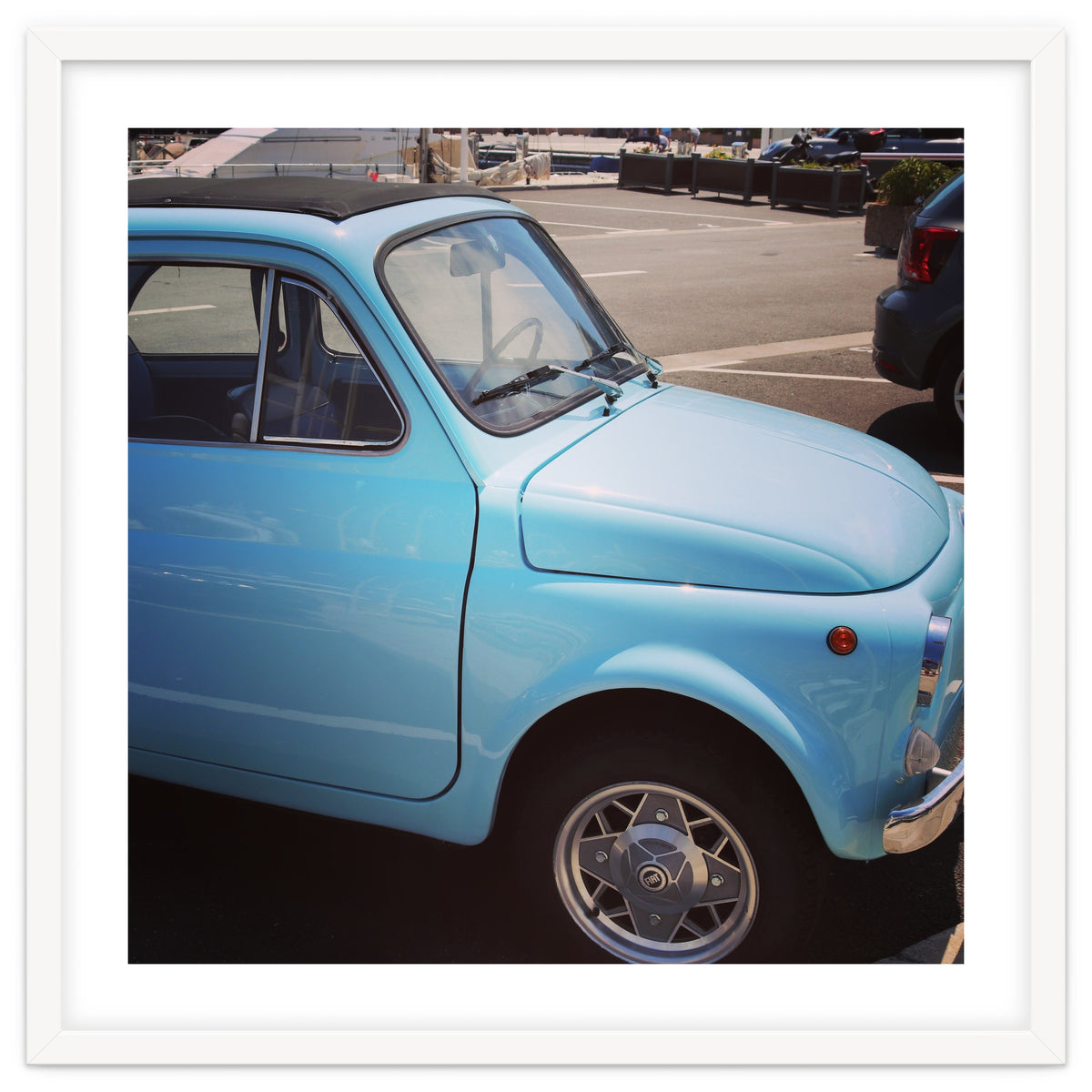 Pale blue Fiat 500