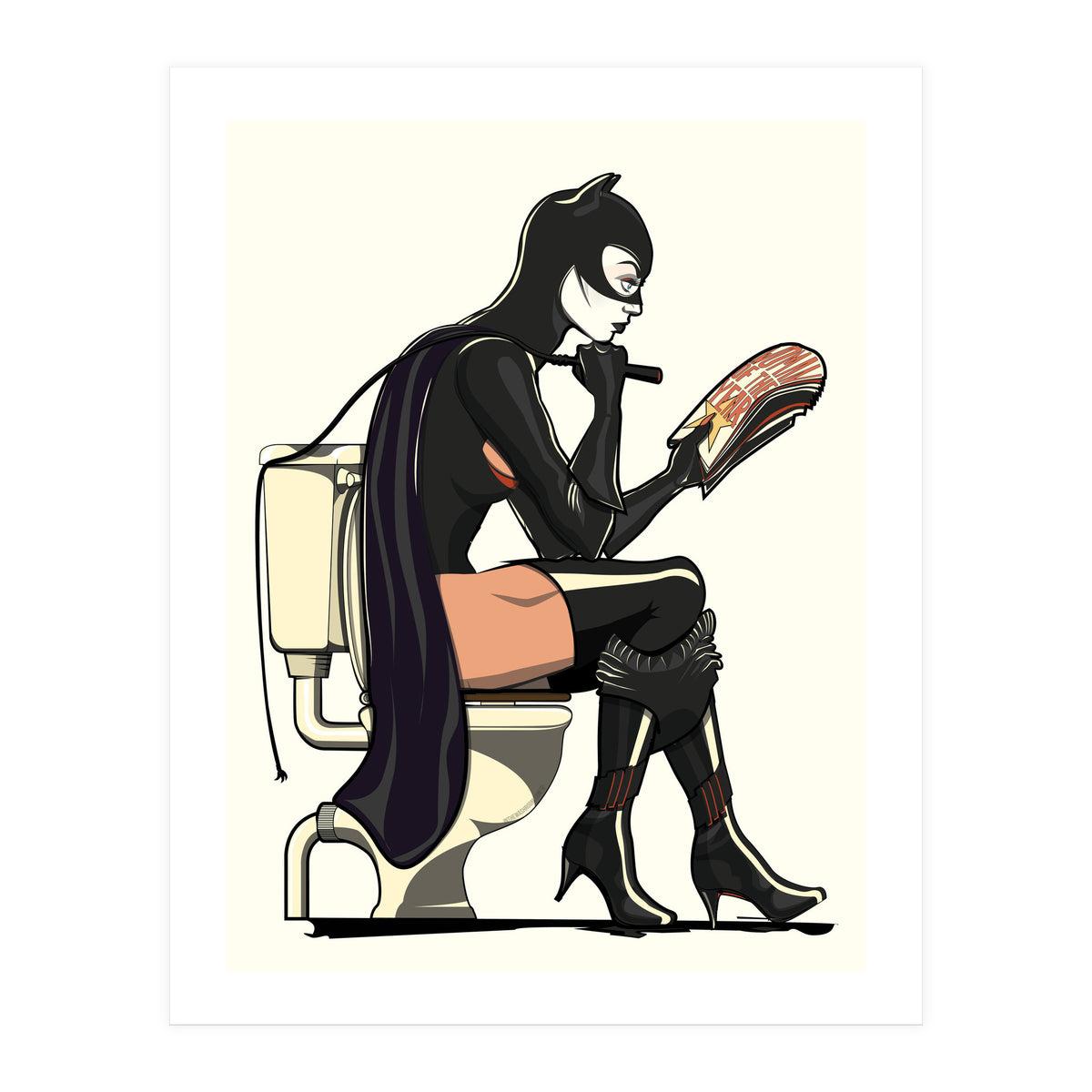 Catwoman on the Toilet, funny Bathroom Humour (Print Only)