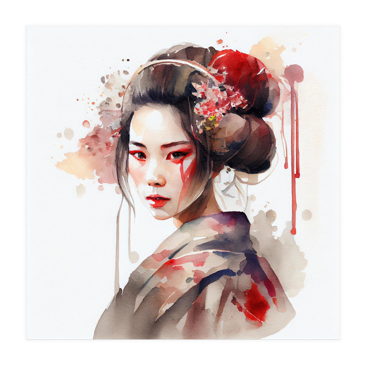 Watercolor Modern Geisha #2 (Print Only)