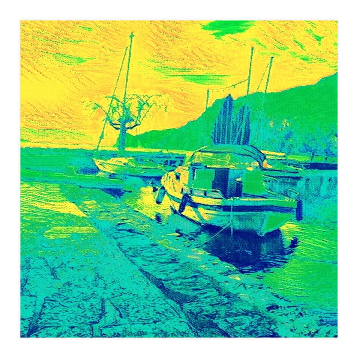 Boats on Green, blue and yellow (Print Only)