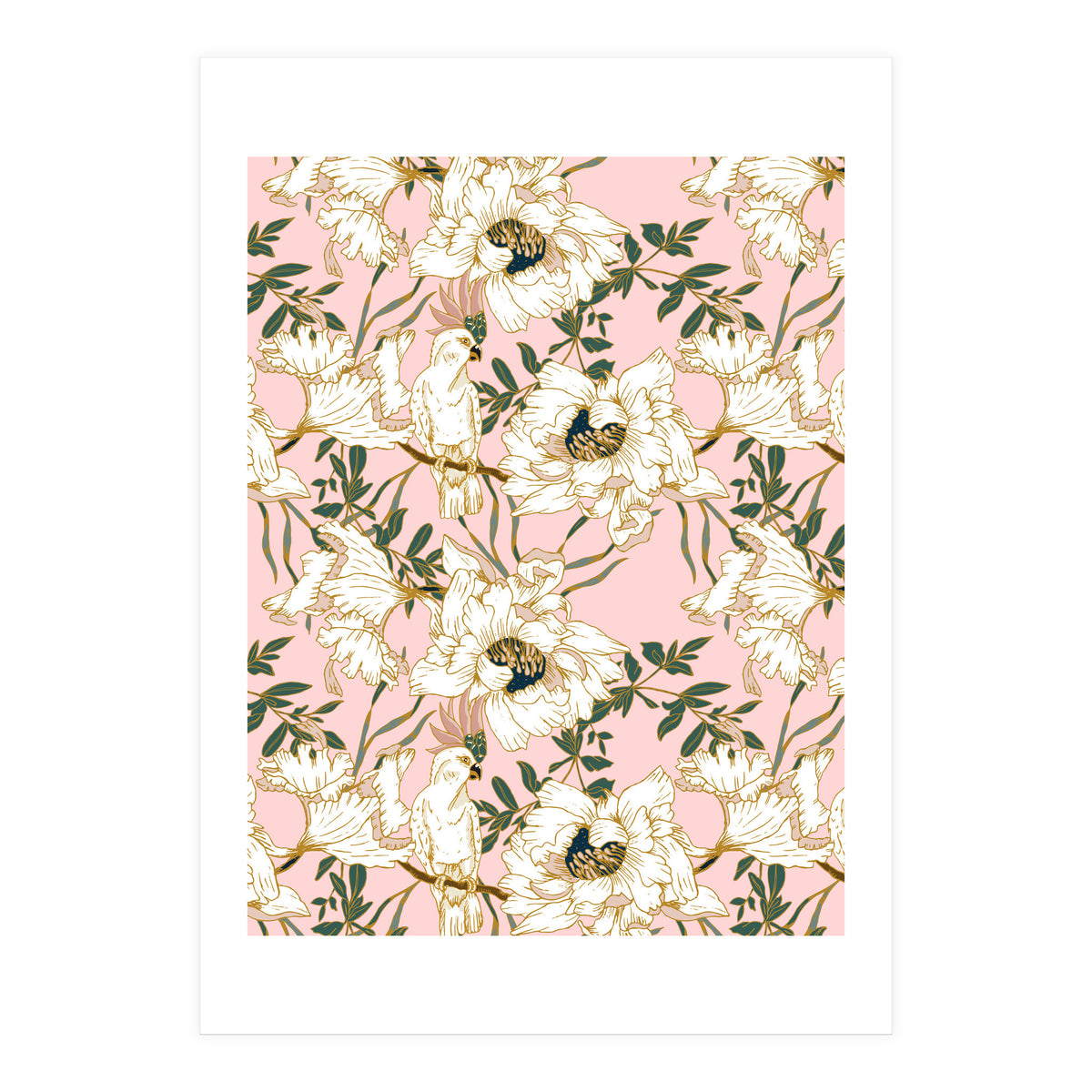 Exotic birds on flowers (Print Only)
