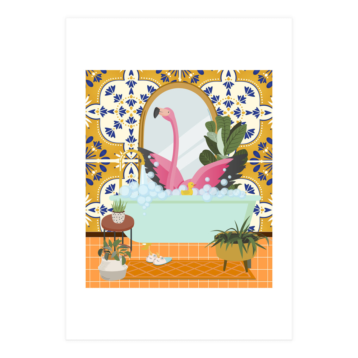Flamingo Bathing in Moroccan Style Bathroom (Print Only)