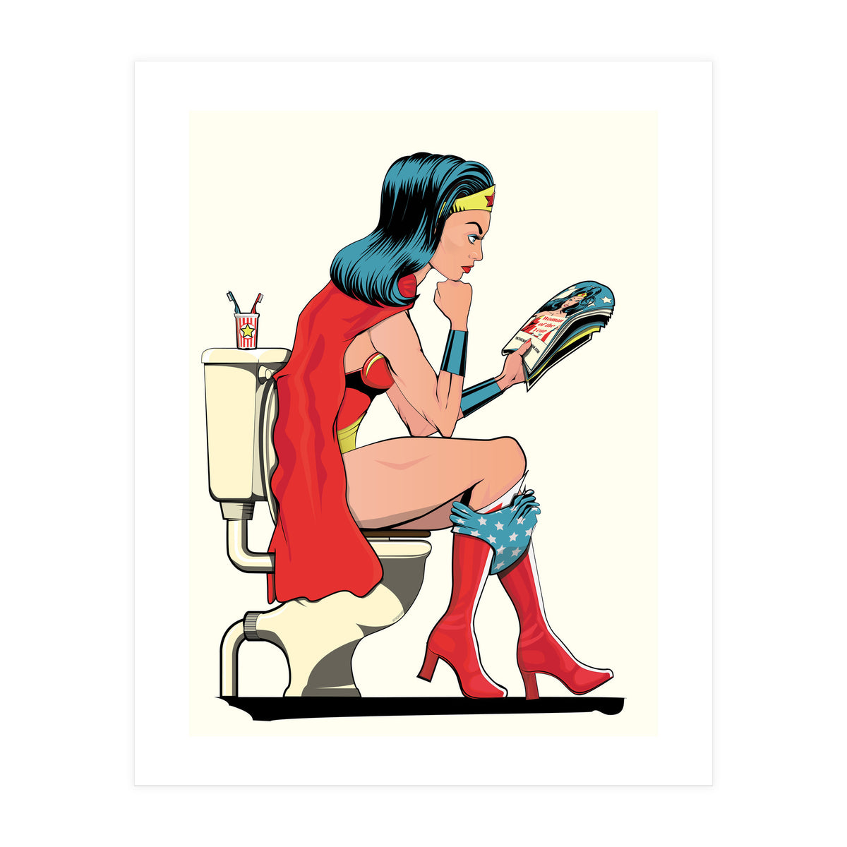 Wonder Woman on the Toilet, funny Bathroom Humour (Print Only)