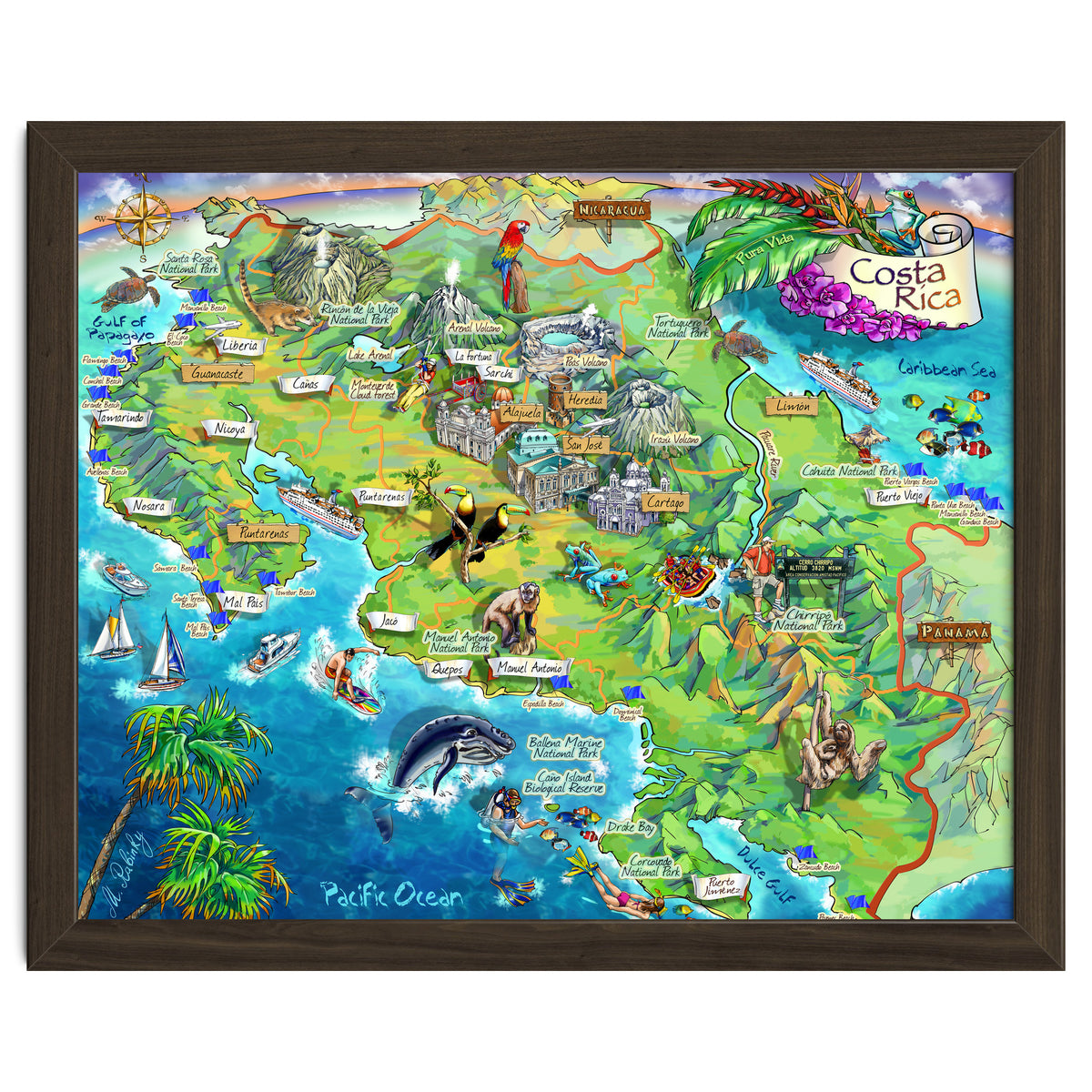 Costa Rica Map Illustration