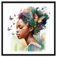 Watercolor Butterfly African Woman #3