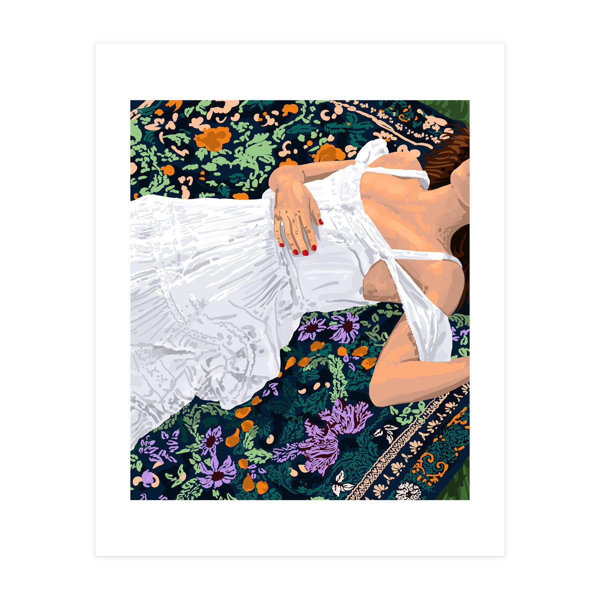 Moroccan Carpet, Bohemian Woman Painting (Print Only)