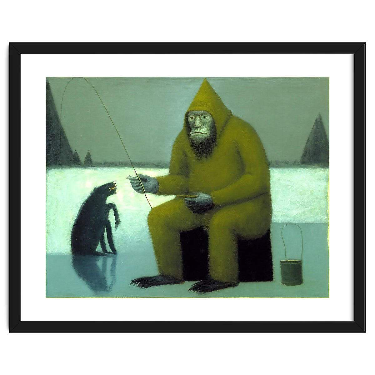 Yeti Ice Fishing With His Dog