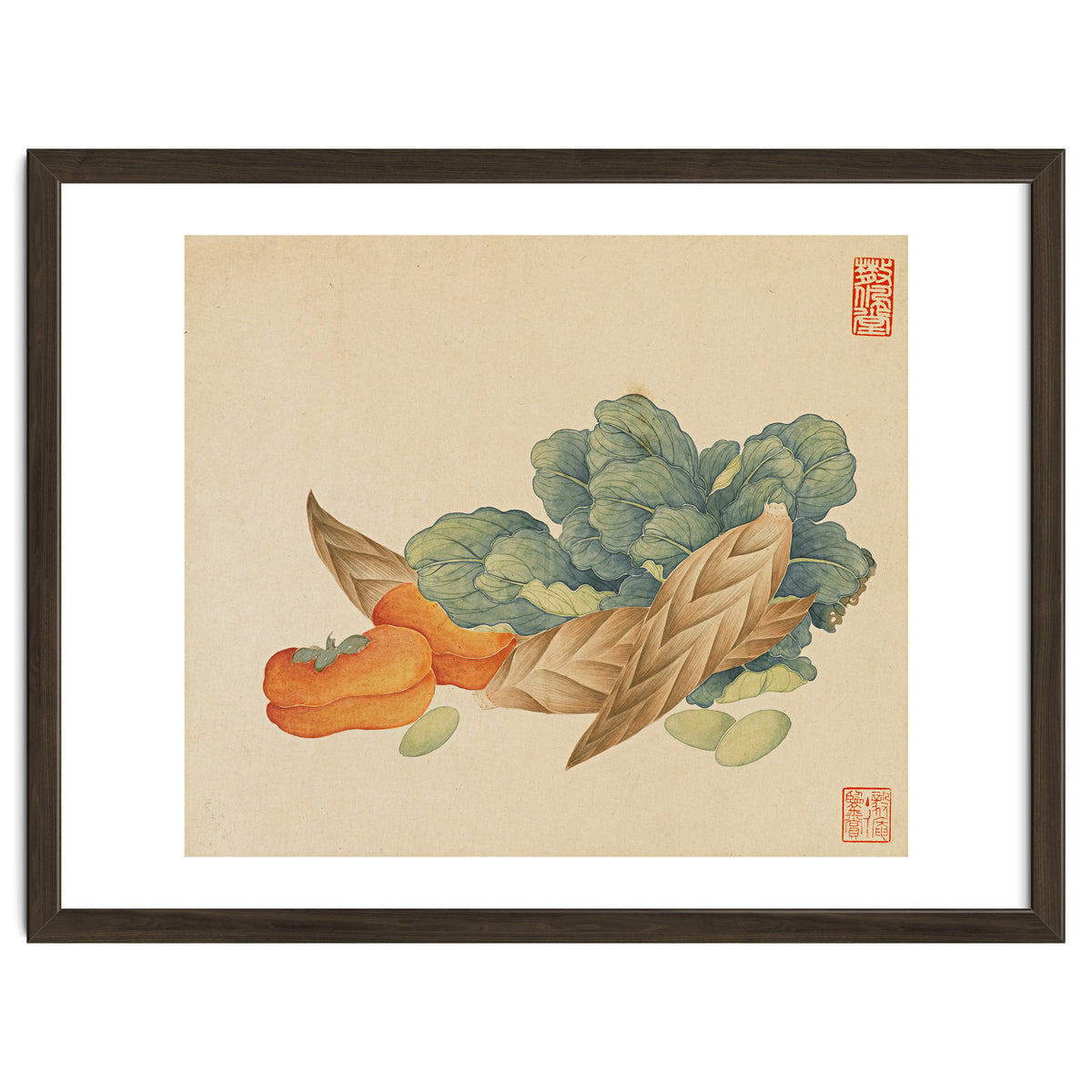 Wang Chengyu~flowers And Vegetables, Vegetables, Fruits, Chinese Cabbage, Lentils, Bamboo Shoots, Persimmons