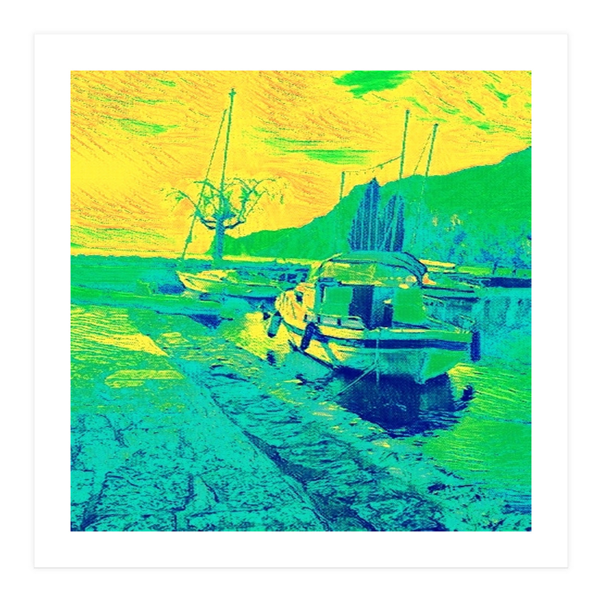 Boats on Green, blue and yellow (Print Only)