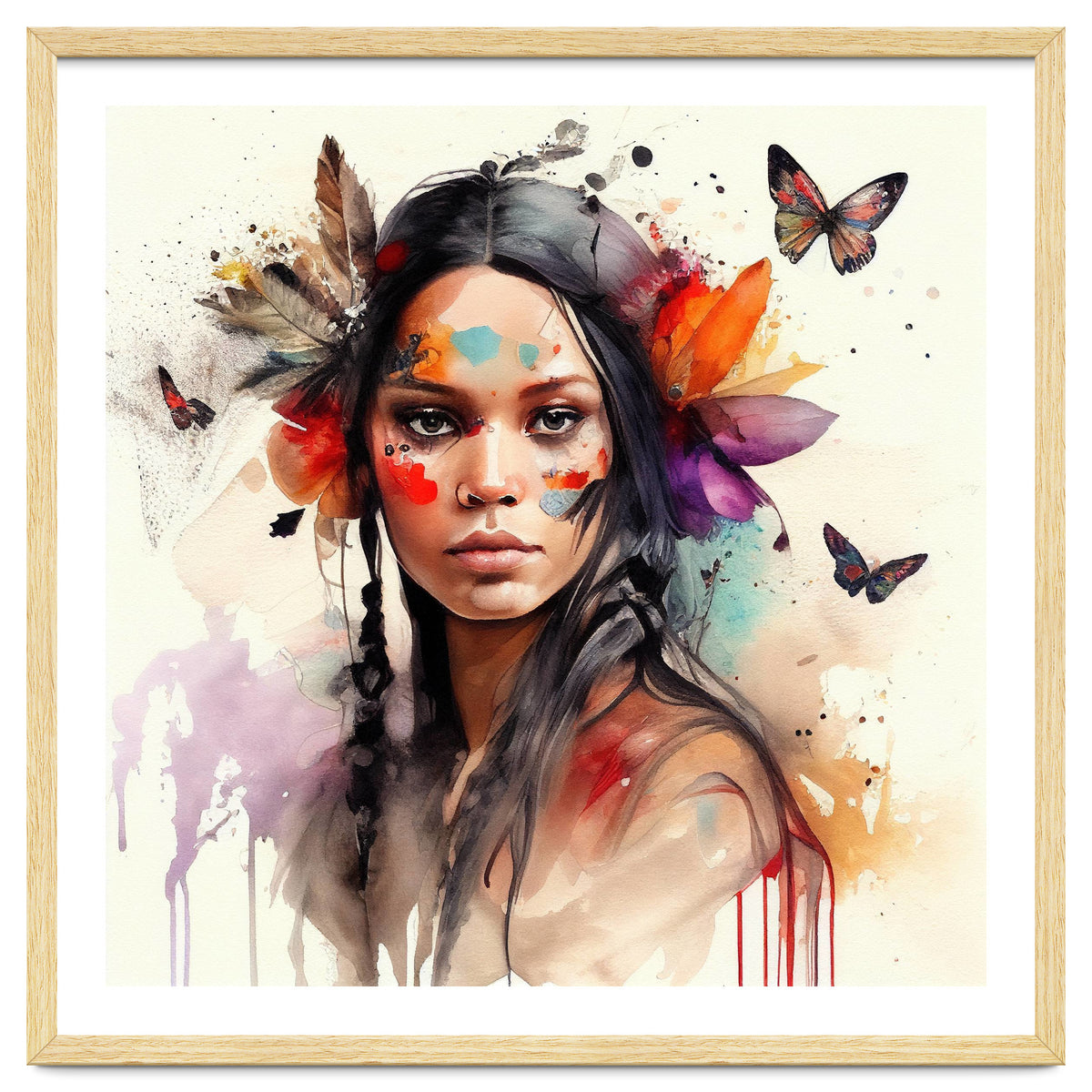 Watercolor Floral Indian Native Woman #6
