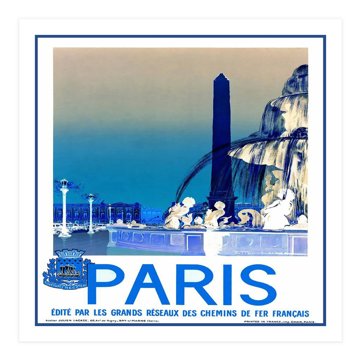 Travel Poster Paris Vintage  (Print Only)