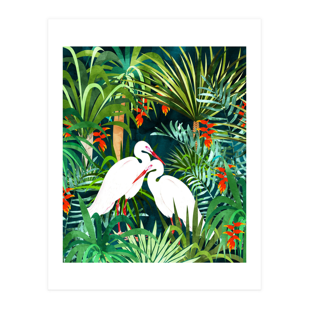 To Me, You're The Perfect Heron, Tropical Jungle Wildlife Animals Birds, Botanical Stork Painting (Print Only)