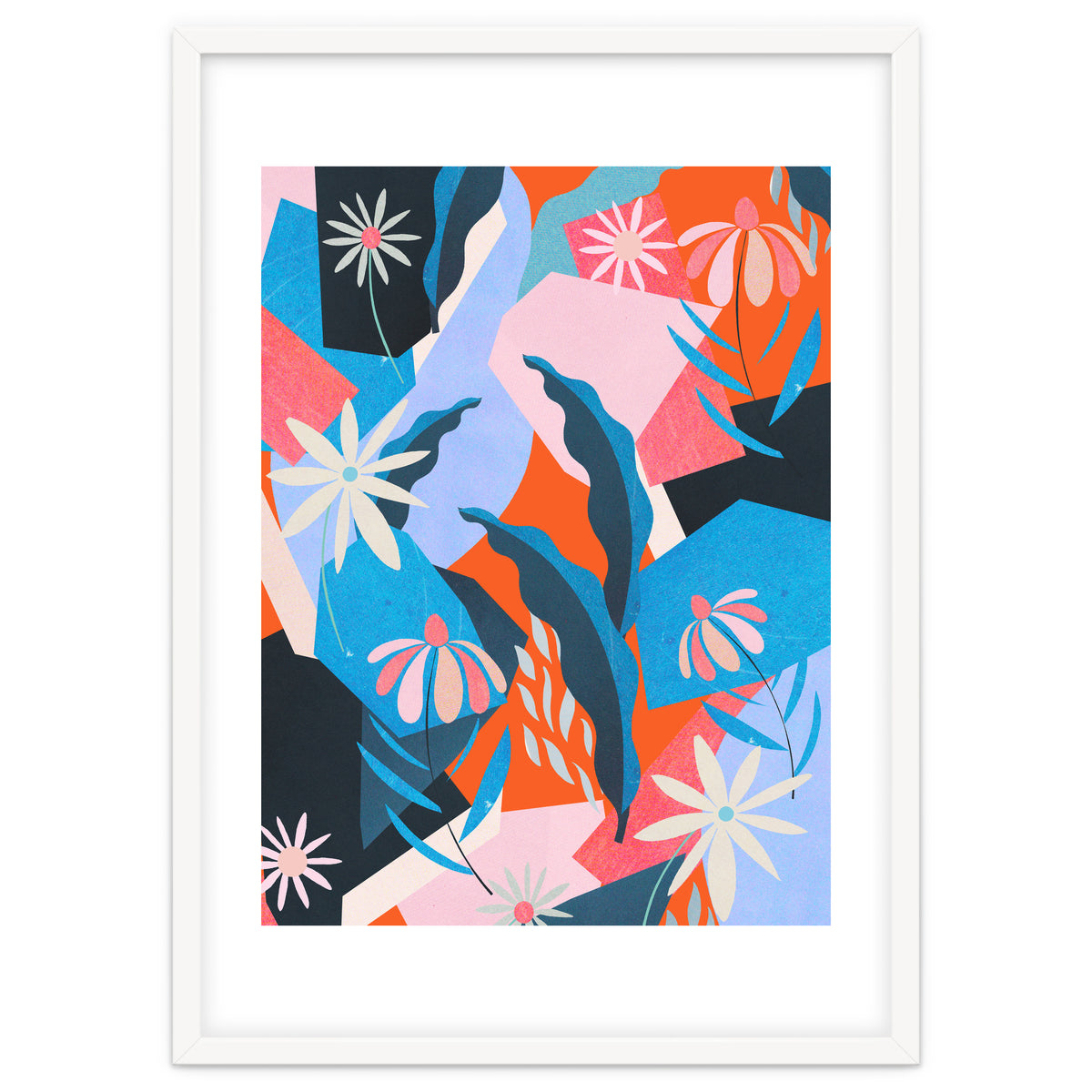 Blue, orange and pink