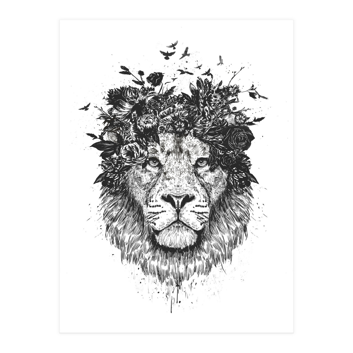 Floral Lion Bw (Print Only)