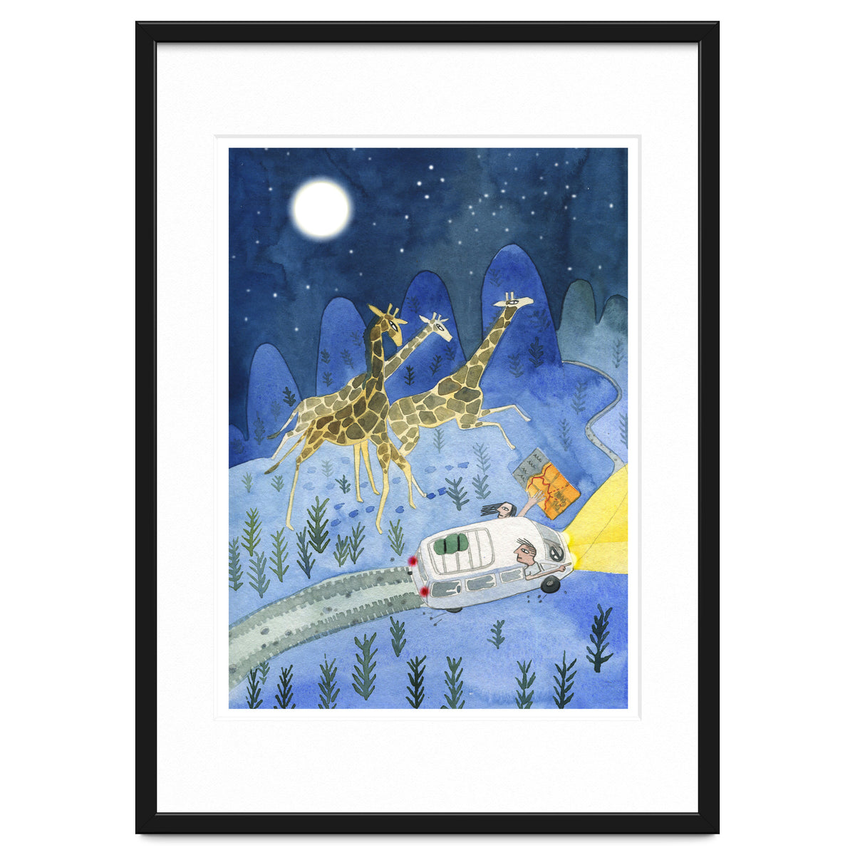 Giraffes In Moonlight