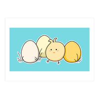 Kawaii Cute Chick And Eggs (Print Only)