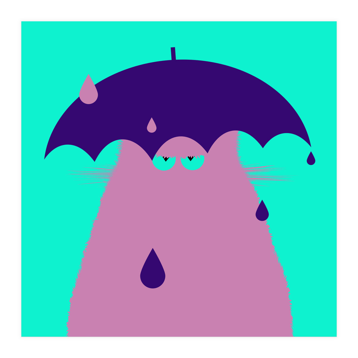 Lilac Cat With Umbrella  (Print Only)