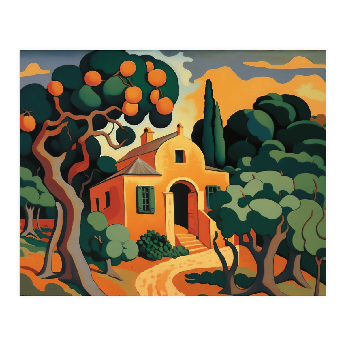 Orange House, Orange Tree Painting (Print Only)