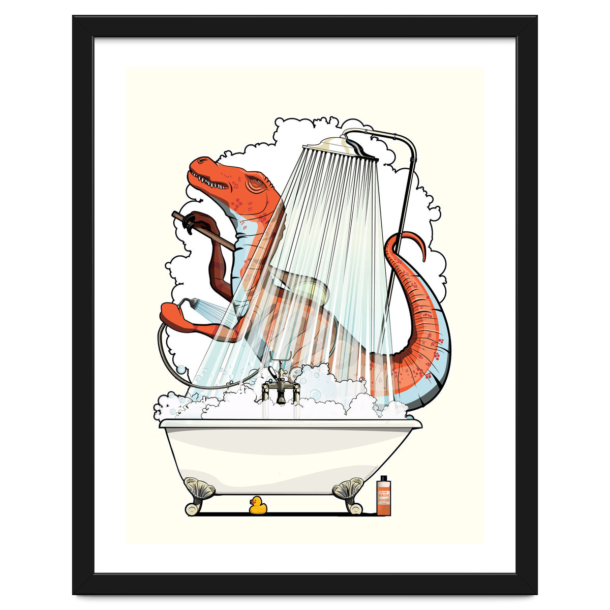 Dinosaur Velociraptor in the Shower, funny bathroom humour