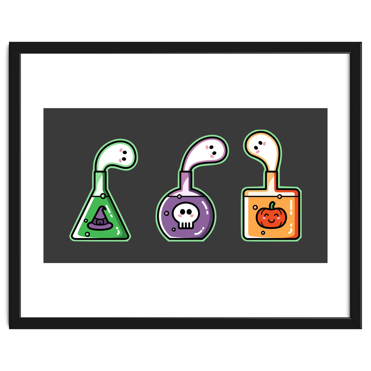 Kawaii Cute Halloween Potions - witches hat, skull, pumpkin, ghosts