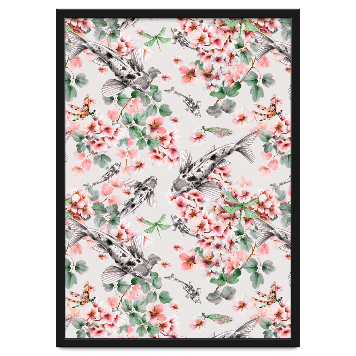 Asian fish among flowers