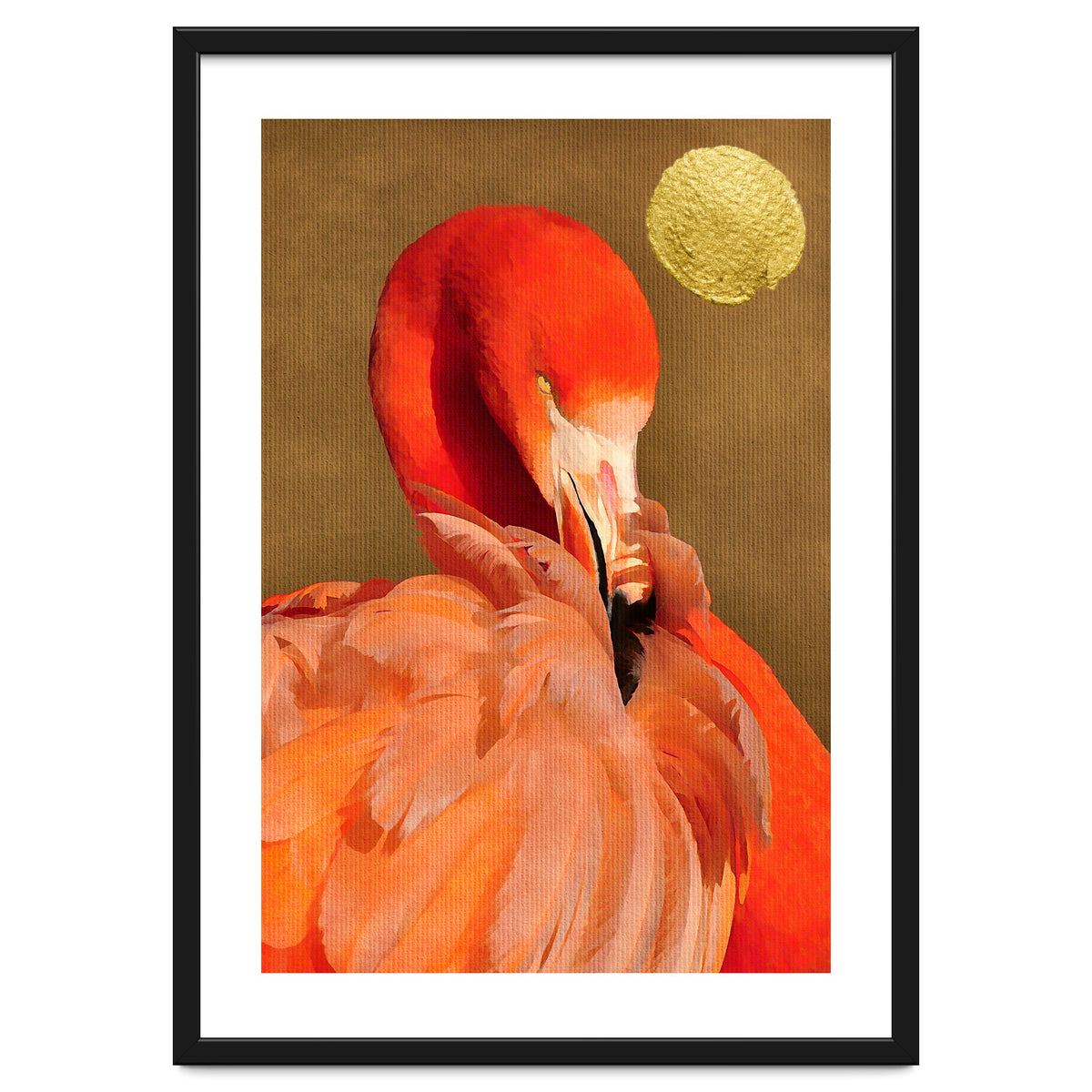 Flamingo With Golden Sun