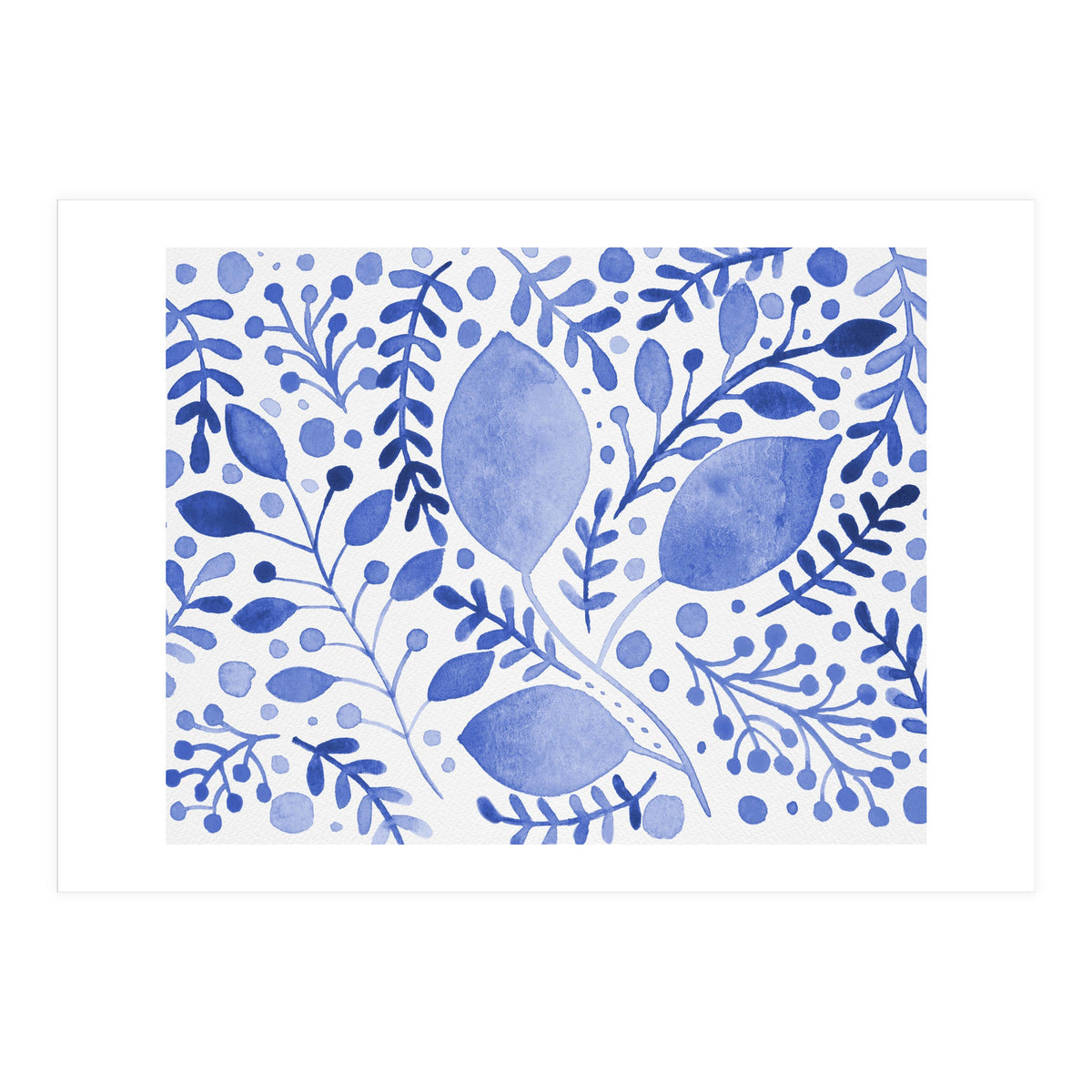 Watercolor branches and leaves - blue (Print Only)