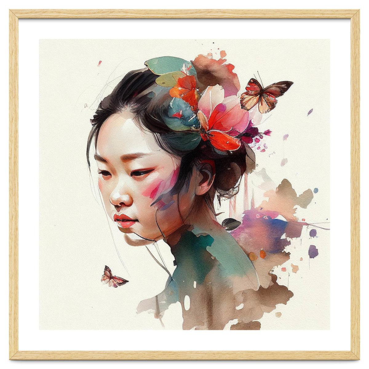 Watercolor Floral Asian Woman #4