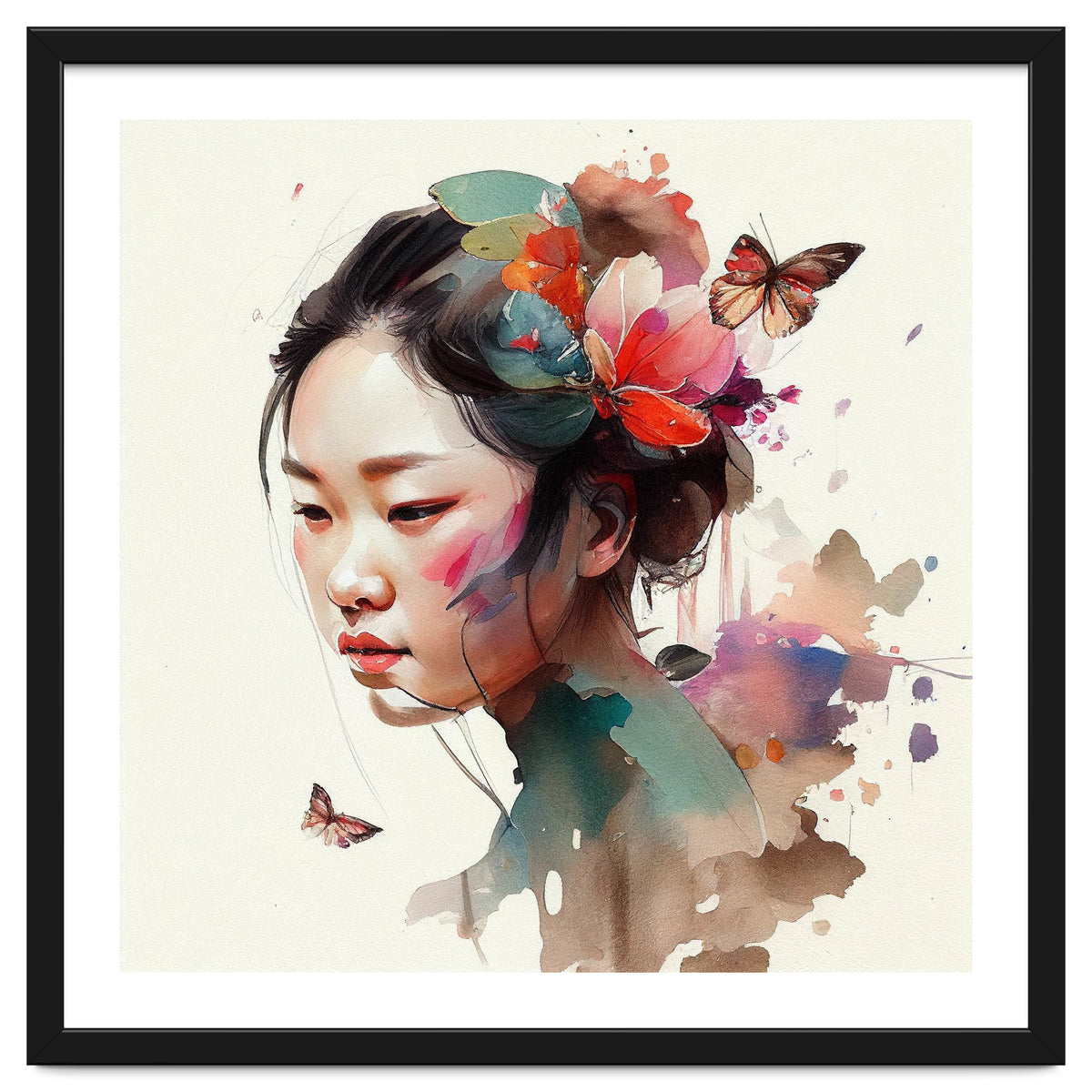 Watercolor Floral Asian Woman #4