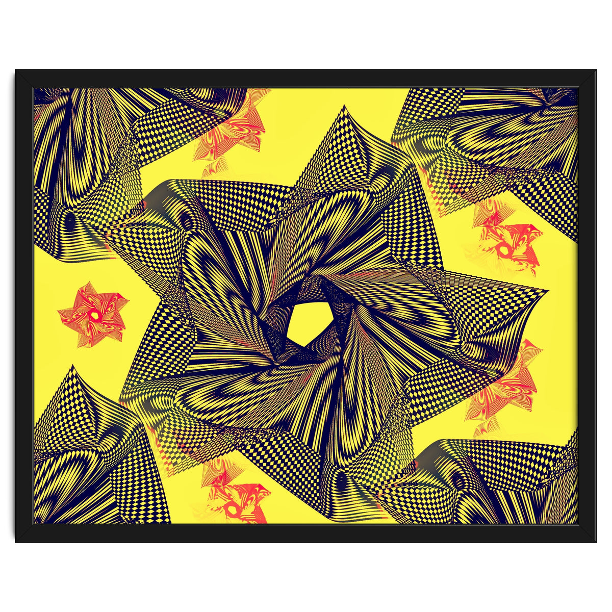 Black flowers on yellow background.