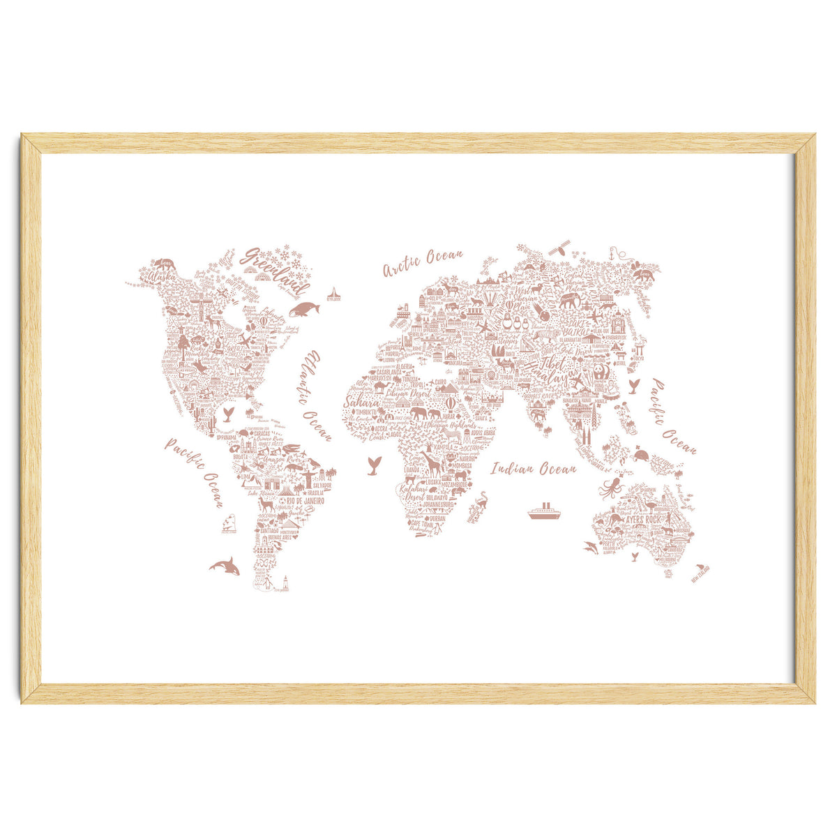 Typography World Map in Pink
