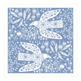 Doves And Flowers White On Blue (Print Only) thumbnail