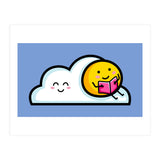 Kawaii Cute Sun Reading A Book On A Cloud (Print Only) thumbnail