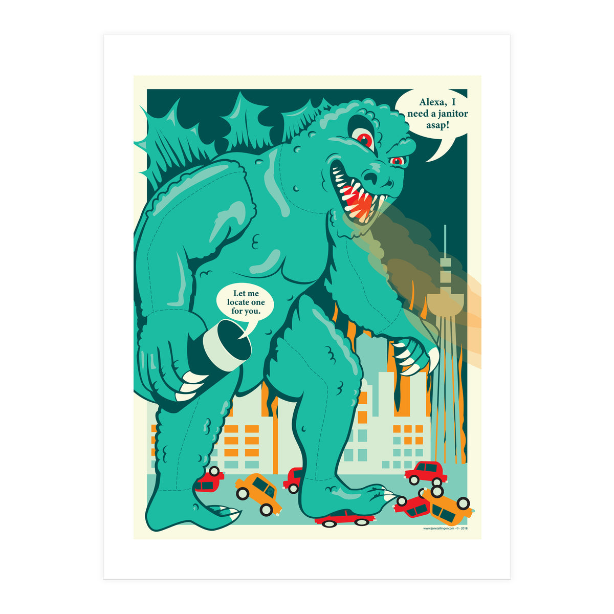 Godzilla vs Alexa (Print Only)