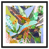 Jungle Plants, Tropical Nature Dark Botanical Illustration, Eclectic Colorful Forest Painting