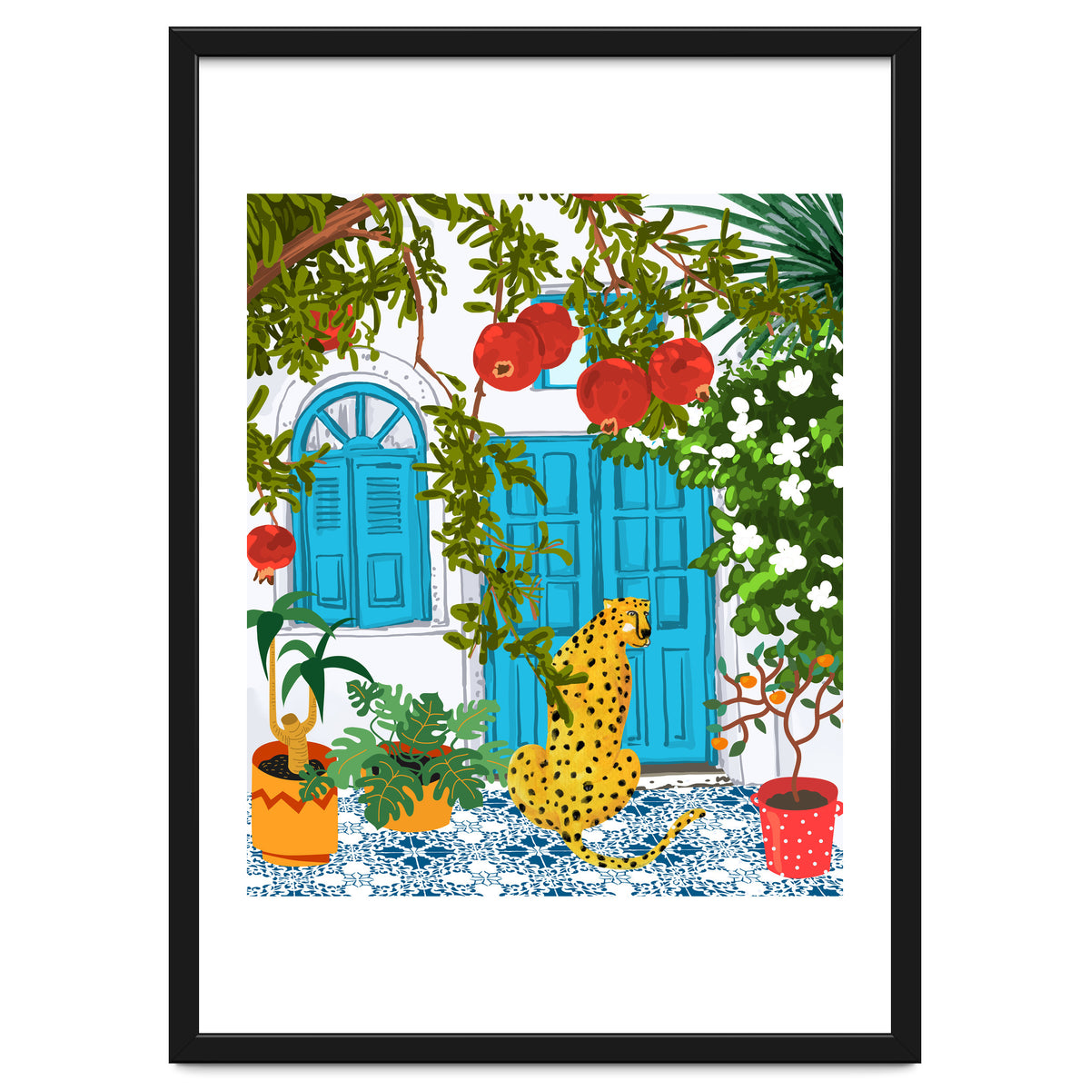 Cheetah Home, Morocco Architecture Illustration, Greece Cats Tropical Urban Jungle Pomegranate