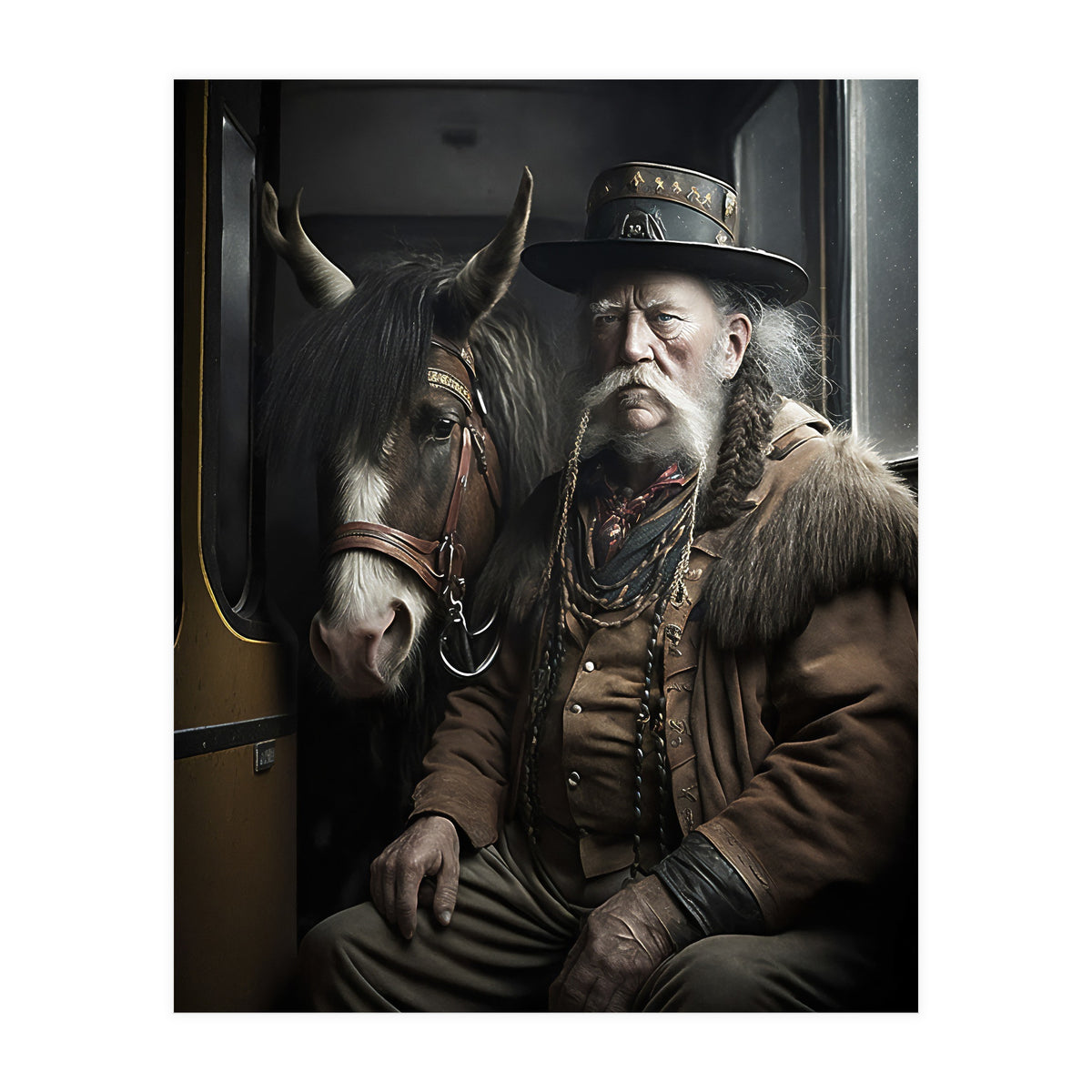 Old Man and His Horse on the Train (Print Only)
