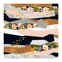Collage of textured shapes and flowers (Print Only)
