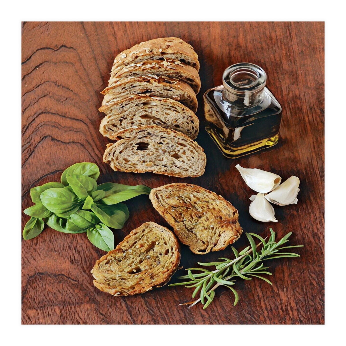 Bread, rosemary, basil and olive oil (Print Only)