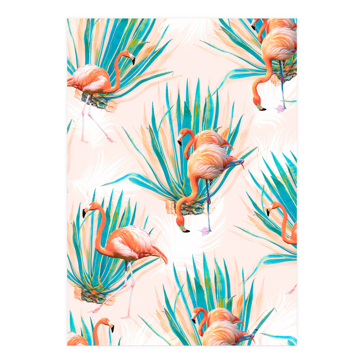 Anaglyph Flamingos with cactus (Print Only)