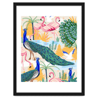 Utopia, Tropical Wildlife Animals, Flamingo Peacock Seagull Vintage Botanical Palm