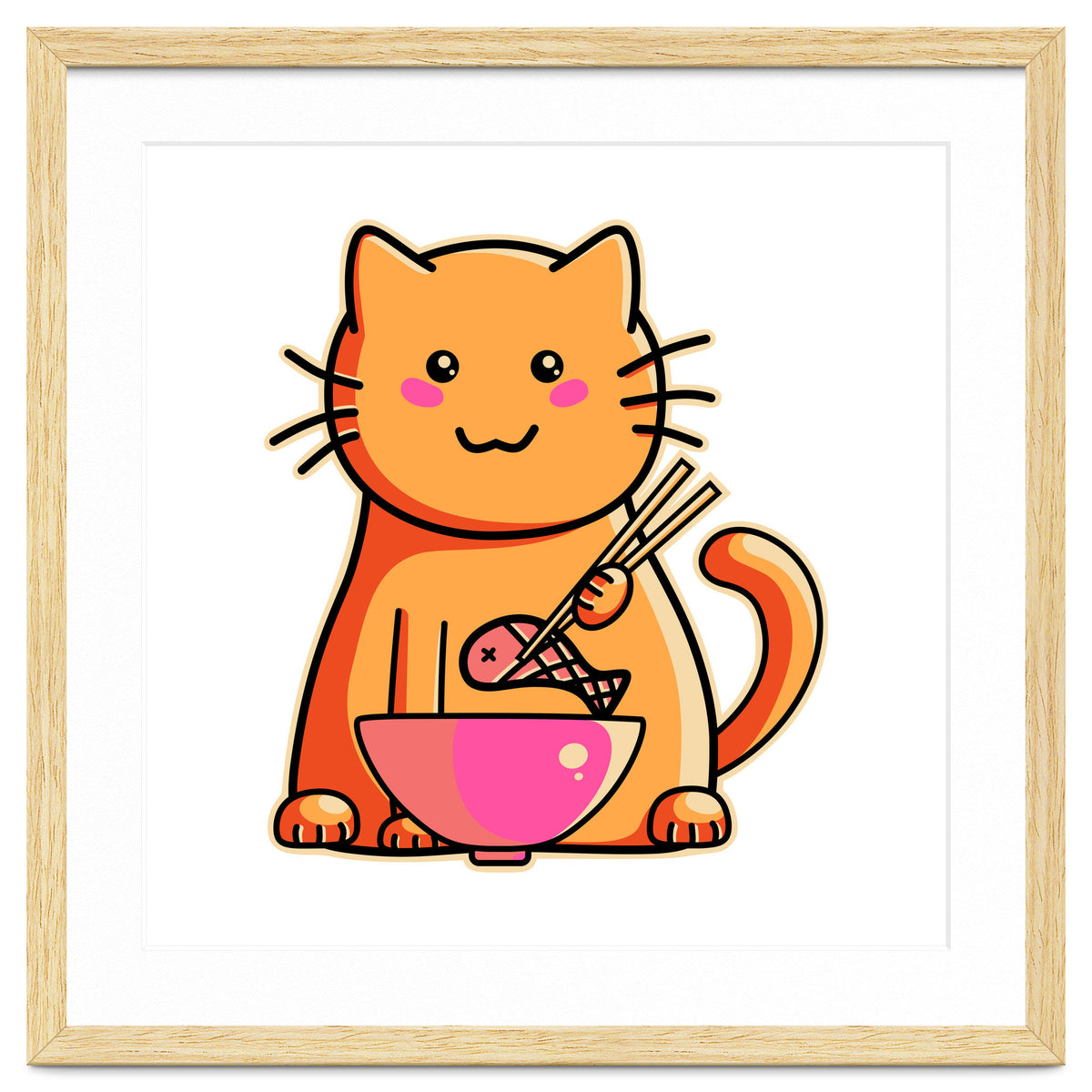 A Cat's Favourite Meal - kawaii cat eating fish with chopsticks