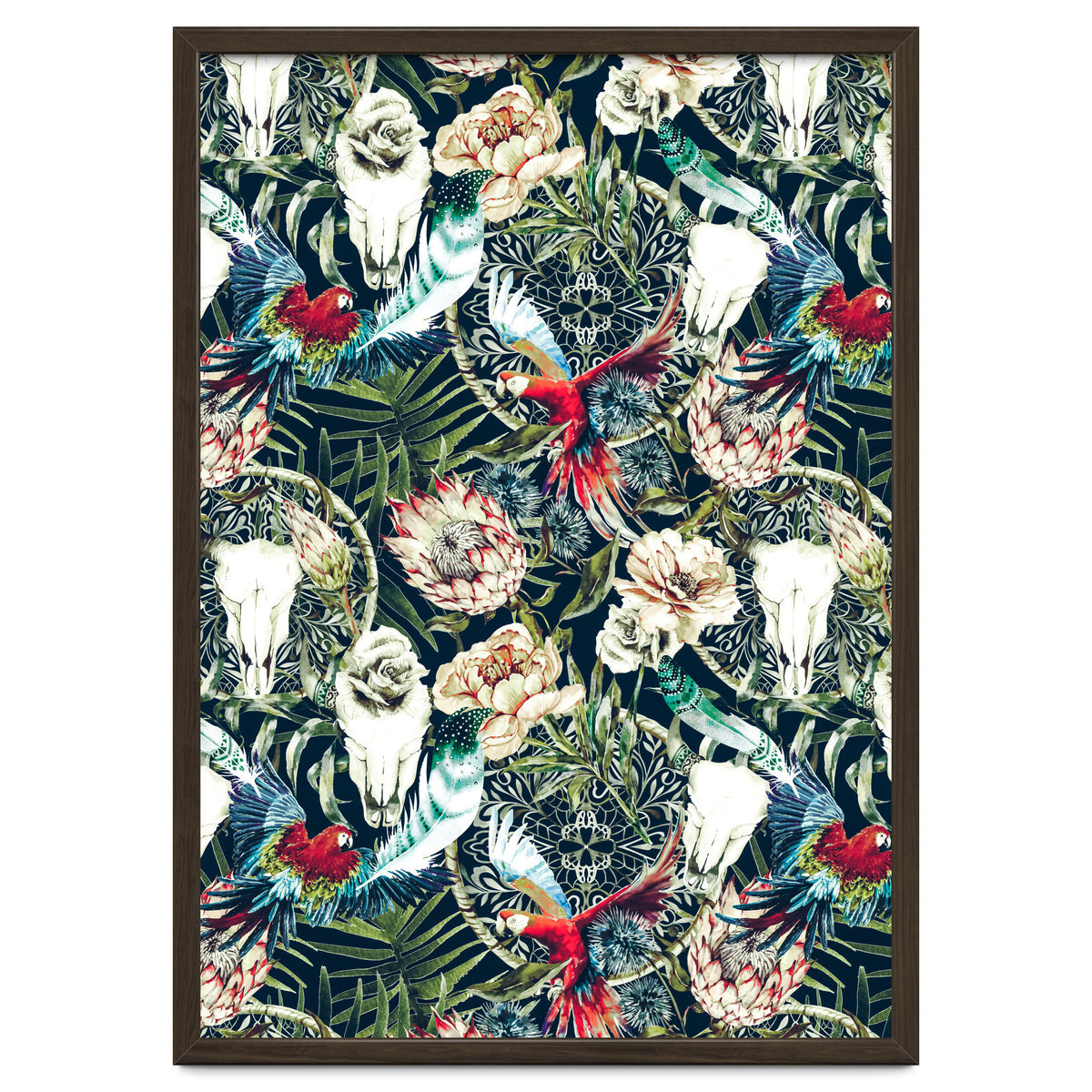 Dark pattern boho skull tropical
