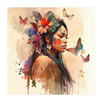 Watercolor Floral Indian Native Woman #8 (Print Only)