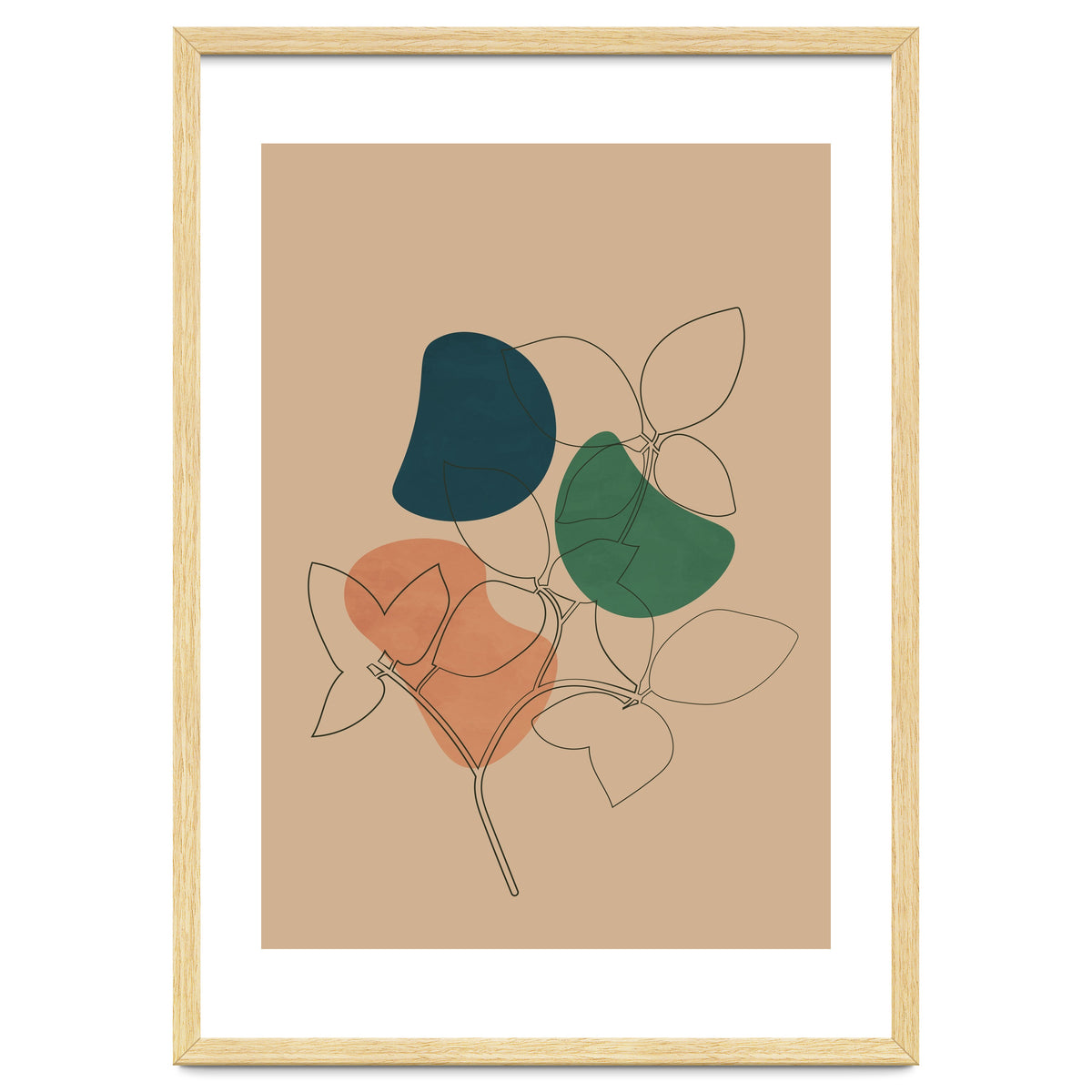 Boho Line Art Drawing Plant Earthy Tones