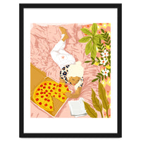 Pepperoni Pizza | Holiday Weekend Food Binge | Modern Bohemian Woman Reading in a Pastel Bedroom