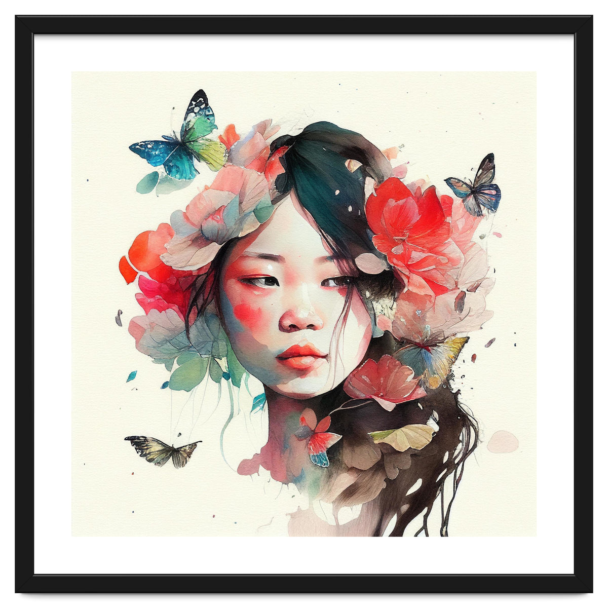 Watercolor Floral Asian Woman #8